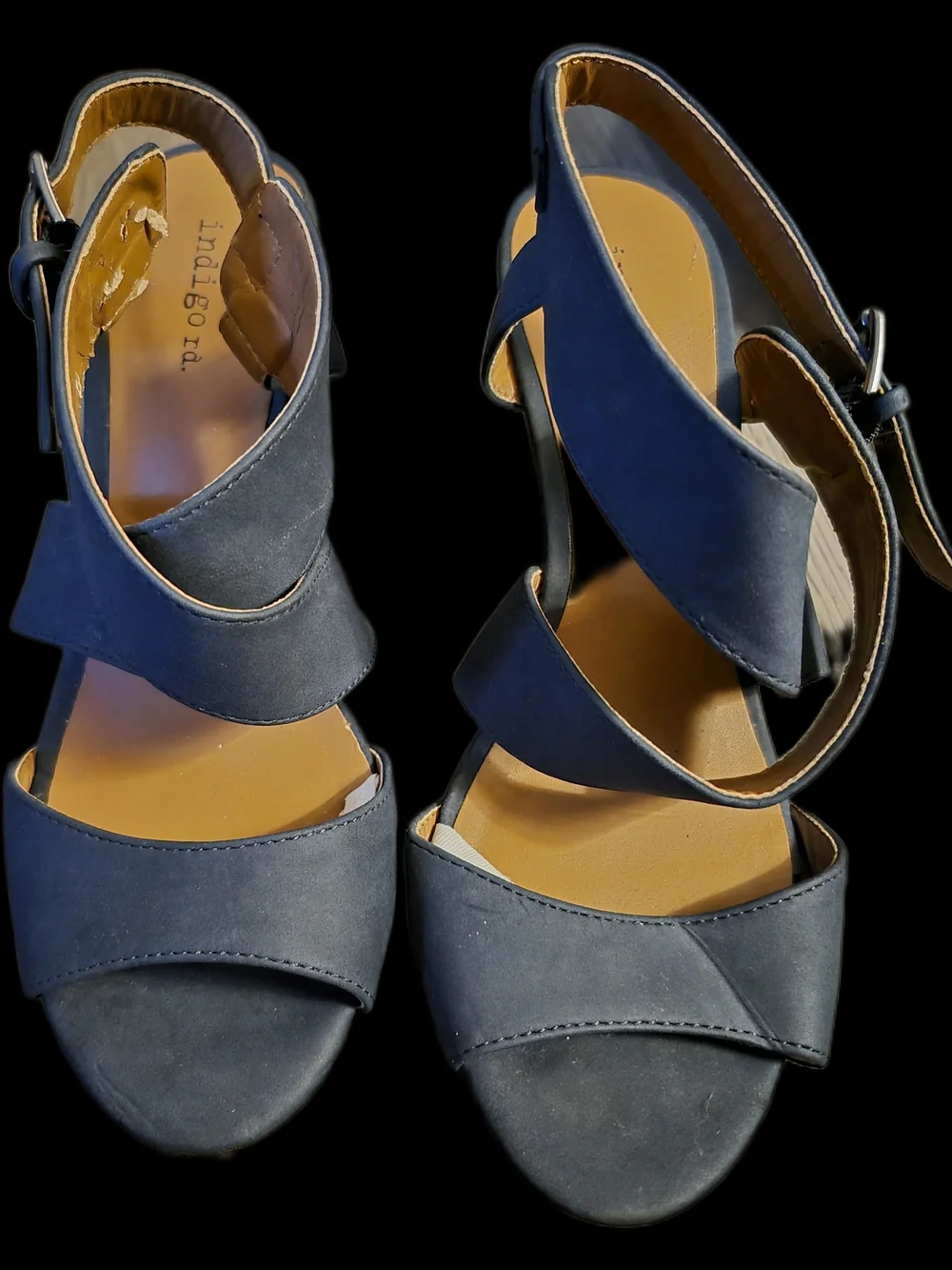 Indigo Wedge Sandals - Leather Platform Heels